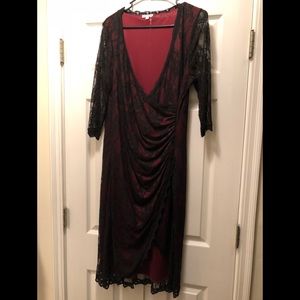 Kiyonna Maroon with Black lace overlay Dress Sz 1X